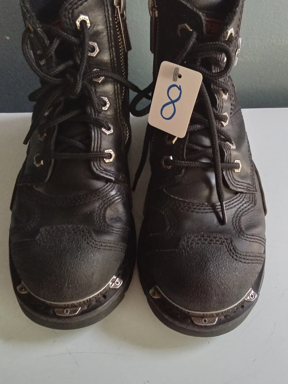 Harley-Davidson Mens Black Leather Motorcycle Boots Side Zip Lace Up Size 8